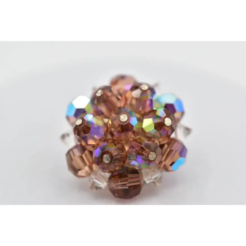 Laguna Vintage Clip On Crystal Earrings Champagne AB Cluster Signed 1950s A24